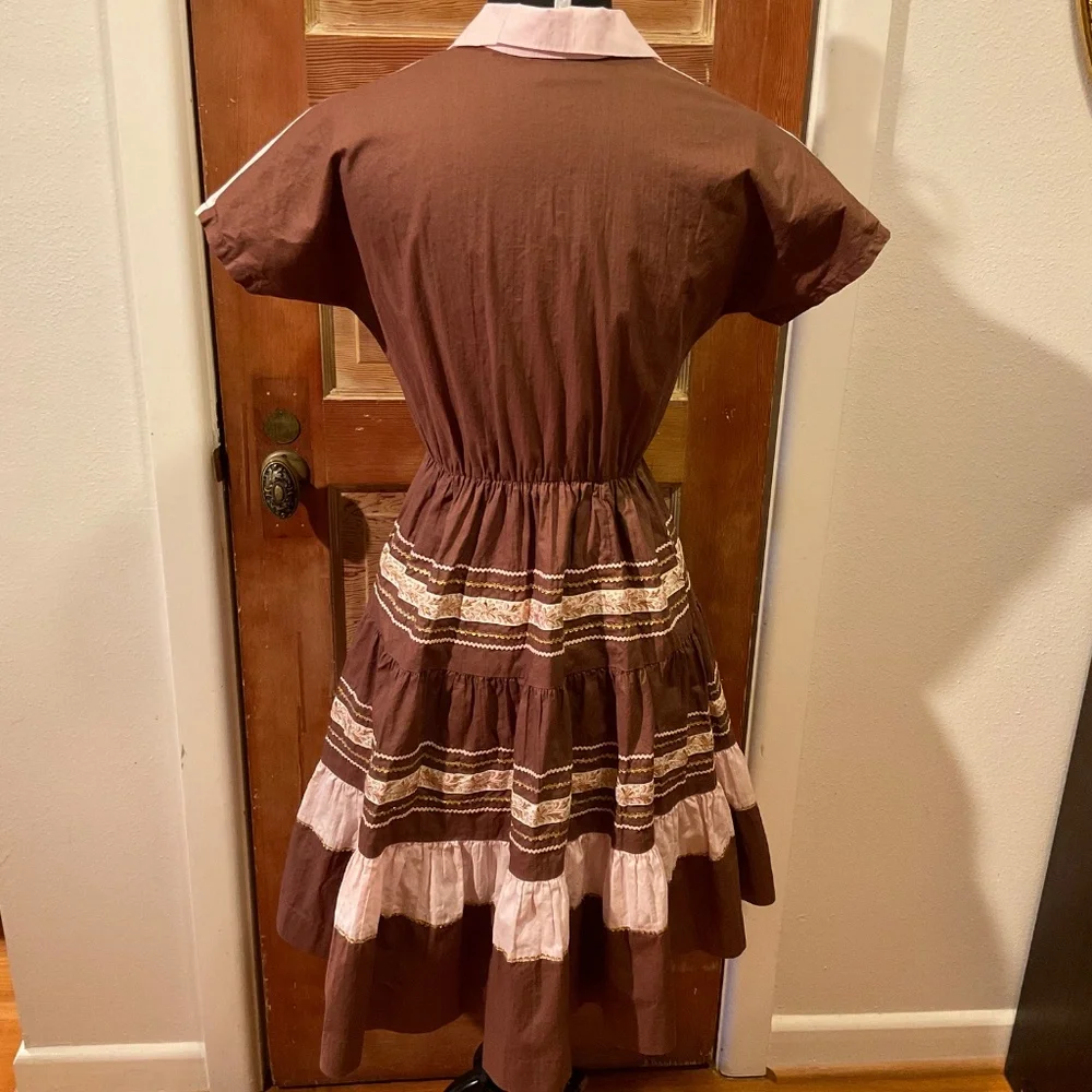 Vintage Peggy Lee brown and pink collared dress - Picture 4 of 11